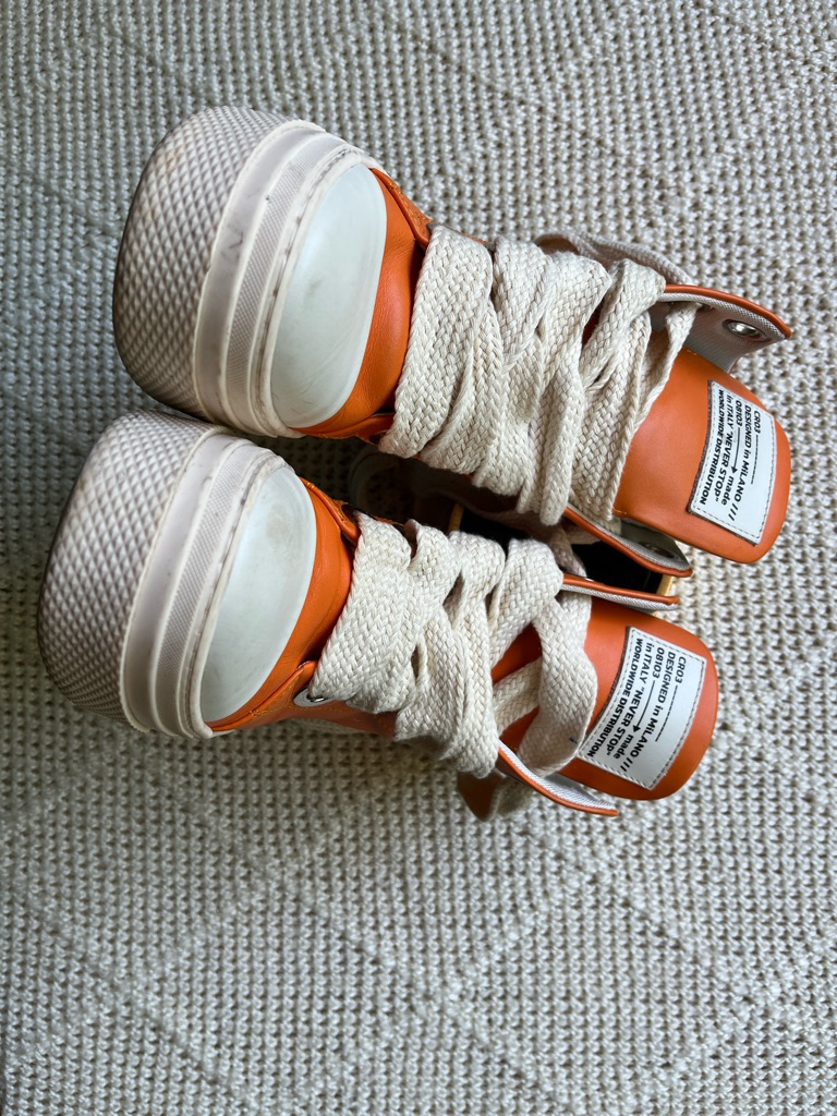 Mens Orange High-Top Sneakers With Cream Laces